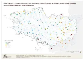 Qualité des cours d'eau bretons vis-à-vis de l'indice biologique invertébrés I2M2 en 2022
