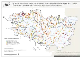 Qualité des cours d'eau bretons vis-à-vis des nitrates (Q90) en 2017