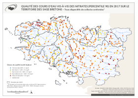 Qualité des cours d'eau bretons vis-à-vis des nitrates (Q90) en 2017