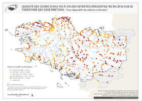 Qualité des cours d'eau bretons vis-à-vis des nitrates (Q90) en 2018
