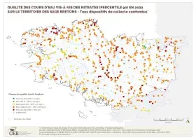 Qualité des cours d'eau bretons vis-à-vis des nitrates (Q90) en 2022