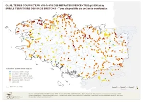 Qualité des cours d'eau bretons vis-à-vis des nitrates (Q90) en 2024