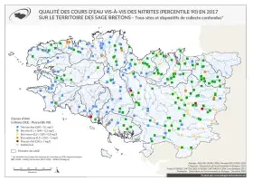 Qualité des cours d'eau bretons vis-à-vis des nitrites (Q90) en 2017