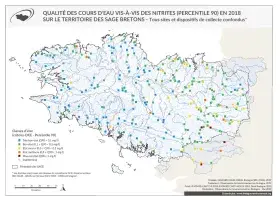 Qualité des cours d'eau bretons vis-à-vis des nitrites (Q90) en 2018