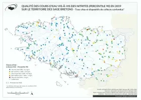 Qualité des cours d'eau bretons vis-à-vis des nitrites (Q90) en 2019
