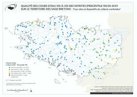 Qualité des cours d'eau bretons vis-à-vis des nitrites (Q90) en 2019