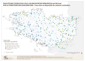 Qualité des cours d'eau bretons vis-à-vis des nitrites (Q90) en 2021