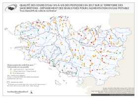 Qualité des cours d'eau bretons vis-à-vis des pesticides en 2017 - Dépassement des seuils fixés pour l'alimentation en eau potable (AEP)