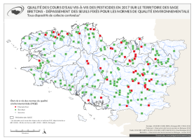 Qualité des cours d'eau bretons vis-à-vis des pesticides en 2017 - Dépassement des seuils fixés pour les normes de qualité environnementale (NQE)