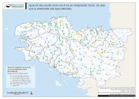 Qualité des cours d'eau bretons vis-à-vis du phosphore total en 2015