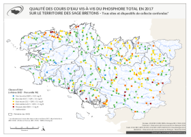 Qualité des cours d'eau bretons vis-à-vis du phosphore total en 2017