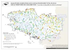 Qualité des cours d'eau bretons vis-à-vis du phosphore total en 2018