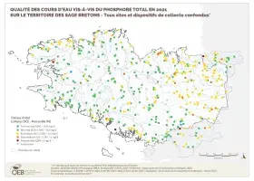 Qualité des cours d'eau bretons vis-à-vis du phosphore total en 2021