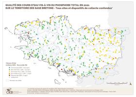 Qualité des cours d'eau bretons vis-à-vis du phosphore total en 2021