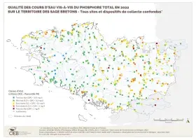 Qualité des cours d'eau bretons vis-à-vis du phosphore total en 2022
