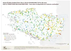 Qualité des cours d'eau bretons vis-à-vis du phosphore total en 2023