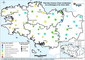Etat des nappes d'eau souterraine de la Bretagne à fin mars 2025