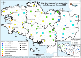 Etat des nappes d'eau souterraine de la Bretagne à fin mars 2025 Etat des nappes d'eau souterraine de la Bretagne à fin mars 2025