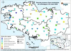 Etat des nappes d'eau souterraine de la Bretagne à fin mars 2026