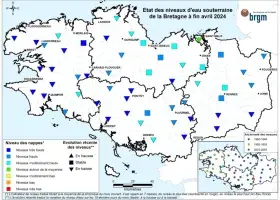 Etat des nappes d'eau souterraine de la Bretagne à fin avril 2024