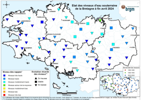 Etat des nappes d'eau souterraine de la Bretagne à fin avril 2024