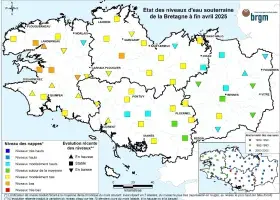 Etat des nappes d'eau souterraine de la Bretagne à fin avril 2025