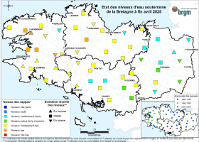 Etat des nappes d'eau souterraine de la Bretagne à fin avril 2025 Etat des nappes d'eau souterraine de la Bretagne à fin avril 2025
