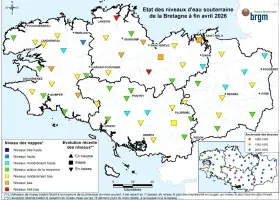 Etat des nappes d'eau souterraine de la Bretagne à fin avril 2026