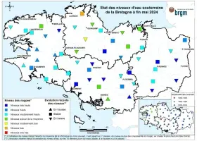 Etat des nappes d'eau souterraine de la Bretagne à fin mai 2024