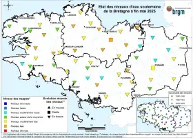 Etat des nappes d'eau souterraine de la Bretagne à fin mai 2025
