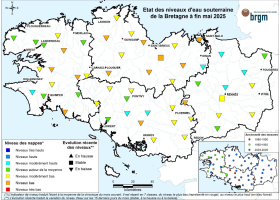 Etat des nappes d'eau souterraine de la Bretagne à fin mai 2025