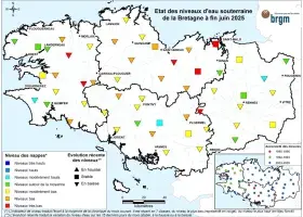 Etat des nappes d'eau souterraine de la Bretagne à fin juin 2025