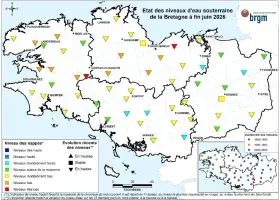 Etat des nappes d'eau souterraine de la Bretagne à fin juin 2026
