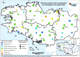 Etat des nappes d'eau souterraine de la Bretagne à fin juillet 2023