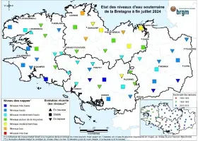 Etat des nappes d'eau souterraine de la Bretagne à fin juillet 2024