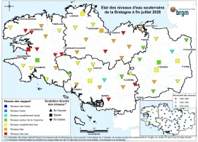 Etat des nappes d'eau souterraine de la Bretagne à fin juillet 2026