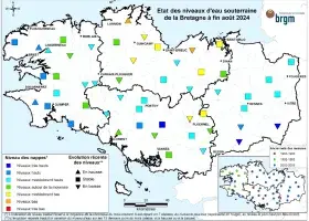 Etat des nappes d'eau souterraine de la Bretagne à fin août 2024