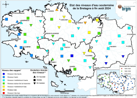Etat des nappes d'eau souterraine de la Bretagne à fin août 2024 Etat des nappes d'eau souterraine de la Bretagne à fin août 2024