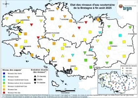 Etat des nappes d'eau souterraine de la Bretagne à fin août 2025