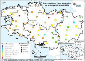 Etat des nappes d'eau souterraine de la Bretagne à fin août 2025