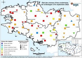 Etat des nappes d'eau souterraine de la Bretagne à fin septembre 2022
