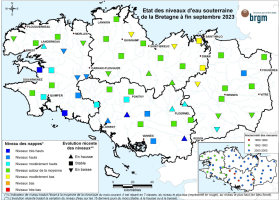 Etat des nappes d'eau souterraine de la Bretagne à fin septembre 2023