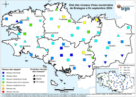 Etat des nappes d'eau souterraine de la Bretagne à fin septembre 2024