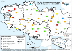 Etat des nappes d'eau souterraine de la Bretagne à fin octobre 2022