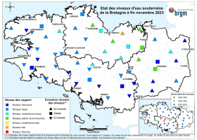 Etat des nappes d'eau souterraine de la Bretagne à fin novembre 2023