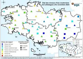 Etat des nappes d'eau souterraine de la Bretagne à fin novembre 2024