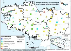 Etat des nappes d'eau souterraine de la Bretagne à fin novembre 2025