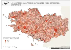 Nombre d'arrêtés de catastrophe naturelle de 1982 à 2018