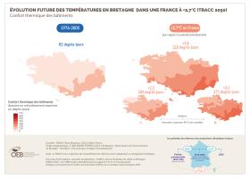 Évolution future des températures en Bretagne dans une France à +2,7°C (TRACC 2050) - Confort thermique des bâtiments