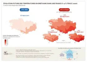 Évolution future des températures en Bretagne dans une France à +4°C (TRACC 2100) - Confort thermique des bâtiments